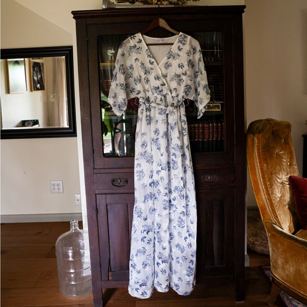 Luca Jacquard Kimono Maxi Dress - Slate Blue Floral